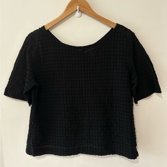 EILEEN FISHER Black Organic Cotton Grid Texture Top | Small - Picture 6 of 6
